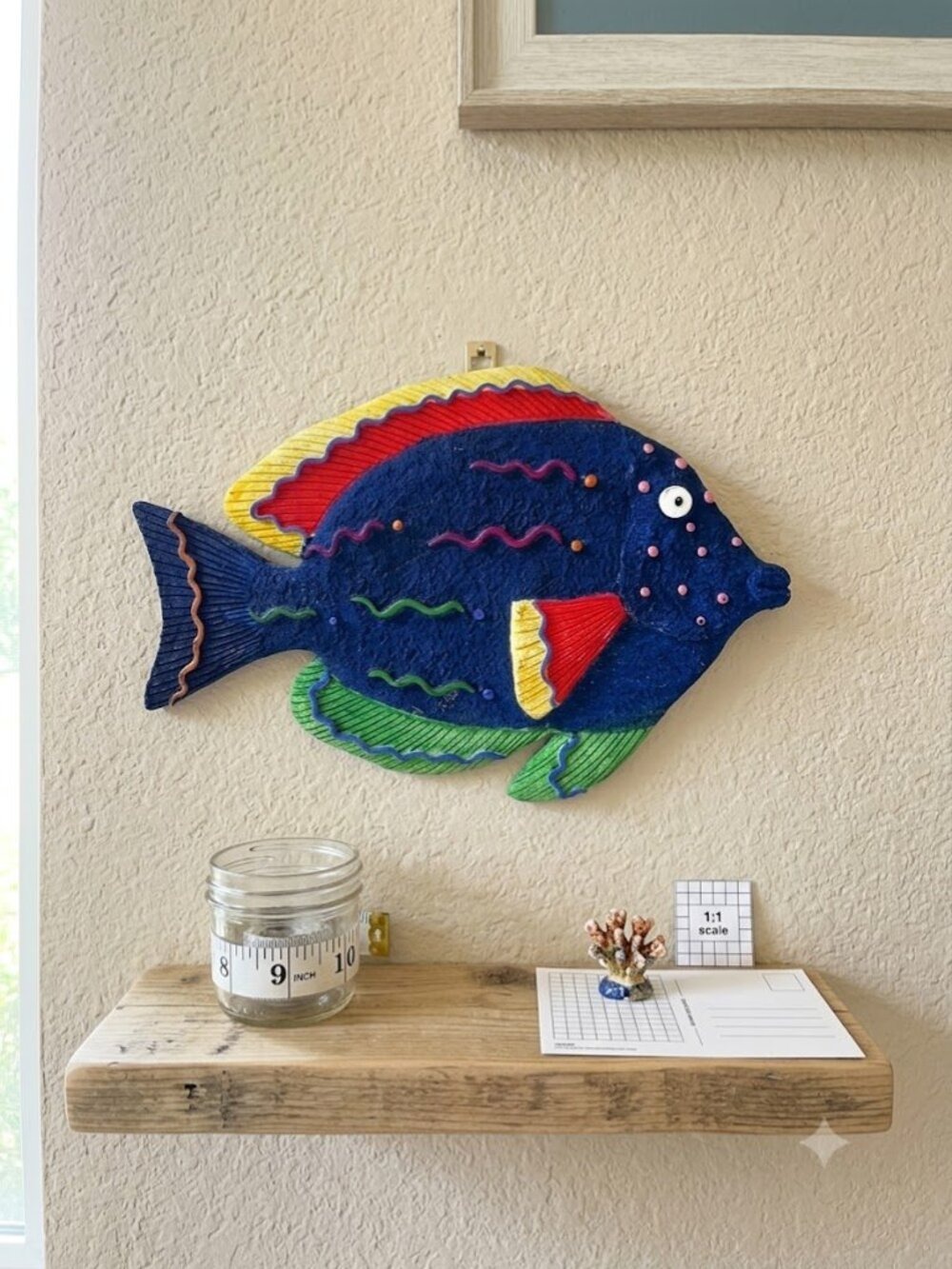 Vintage Hand Painted Resin Tropical Fish Wall Hanging Art Decor 9x9"